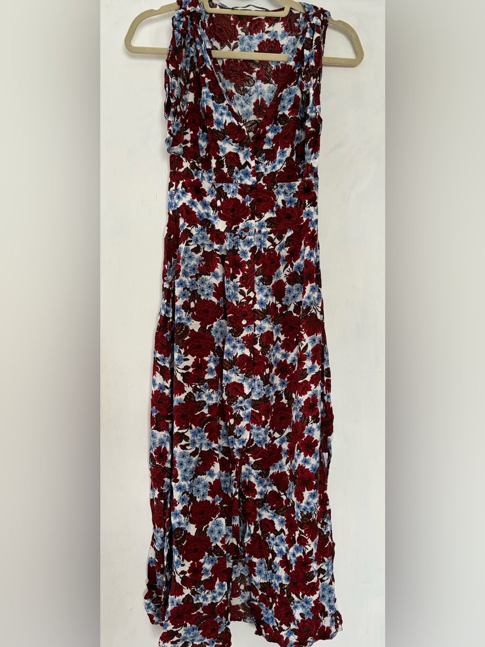 Zara Floral Button-Front Women’s Dress in Burgundy and Blue